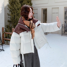 灯芯绒撞色拼接羽绒服女2025年冬季新款小个子保暖厚实白鸭绒外套，女装羽绒服，2C151