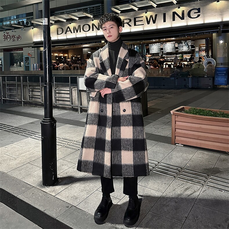 原创秋冬英伦风格子绅士长款呢料风衣外套男A071-L17-P135，男装风衣，电商A071