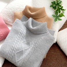 高翻领羊毛衫男童宽松大码长袖加厚套头毛衣女童宝打底针织衫，童装毛衣，初丹羊绒童装