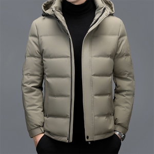 冬季男士白鸭绒短款羽绒服保暖品质连帽加绒加厚休闲简约上衣男装图片