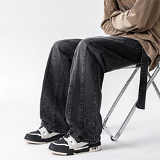 8XL-M牛仔裤秋季加肥加大码痞帅美式高街宽松直筒长裤NZ9007/P65，男装牛仔裤，电商B238