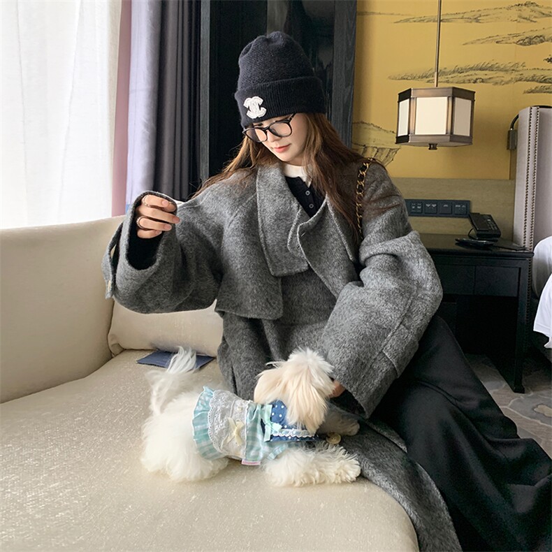 【现货主推】宽松长款双面呢立领大衣外套女2C372-9067-P315控458,女装毛呢外套,2C372