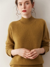 新款重工斜纹高领纯色针织衫套头上衣女，女装针织衫/毛衣，广悦羊绒