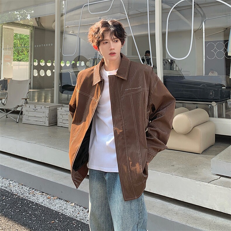 现货不缺货假两件皮衣美式水洗皮夹克外套1209-1-JK17-P108，男装皮衣，星座1209-1