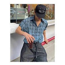 短袖格子衬衫男夏季新款日系痞帅上衣慵懒休闲百搭衬衣CS370，男装T恤，星座208-5