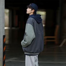 日系街头PU皮拼接棒球服男潮牌复古宽松情侣休闲百搭外套Z628P65，男装夹克，星座1116-2