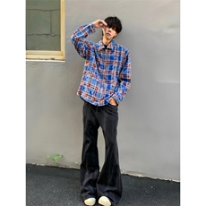 【有货】毛边破坏格子衬衫男长袖高级感拉链衬衣外套2503CC-特P45，男装衬衫，星座1007（原301D）