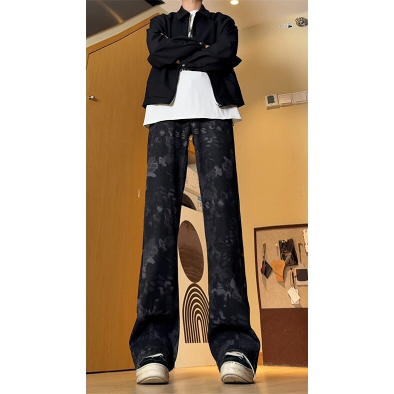 B221美式ins高街小众印花宽松直筒牛仔裤LK24384-特P52控88，男装牛仔裤，电商B221