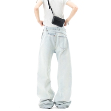 【现货】美式高街浅蓝色错位裁剪牛仔裤4XZ502-K859-P65控89，男装牛仔裤，星座502