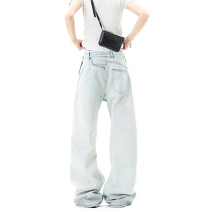 【现货】美式高街浅蓝色错位裁剪牛仔裤4 XZ502-K859-P65 控89图片