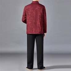 中老年男士唐装爸爸装生日礼服竹叶花加绒唐装休闲保暖汉服套装，男装棉衣，钱塘6003（原4033）
