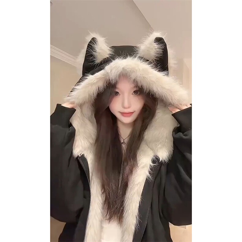 A2350P99-秋冬鹿皮绒座山雕连帽猫耳朵男女情侣装棉服外套,男装棉衣,电商B241