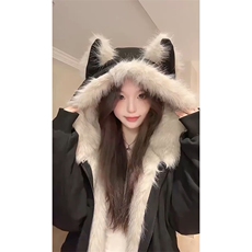 A2350P99-秋冬鹿皮绒座山雕连帽猫耳朵男女情侣装棉服外套，男装棉衣，电商B241