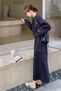 藏青色休闲时尚卫衣套装裙女2025春季新款韩系慵懒风半身裙两件套图片