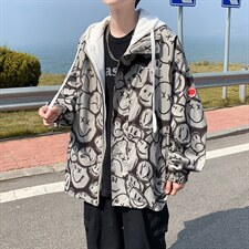 韩版春休闲百搭新款宽松上衣ins港风笑脸满印外套夹克W1313-P65，男装夹克，星座512-4