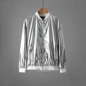 亮面夹克罗纹领罗纹下摆袖口罗纹金银夹克表演服舞蹈服装图片