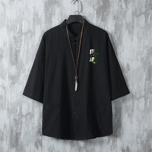 男士衬衫五分袖衬衣中袖印花立领唐装风 XZ1512-2413-P35图片