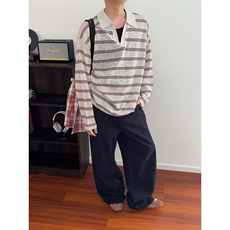 夏秋款~老钱风条纹针织衫W1335/特P40，男装针织衫/毛衣，电商B350