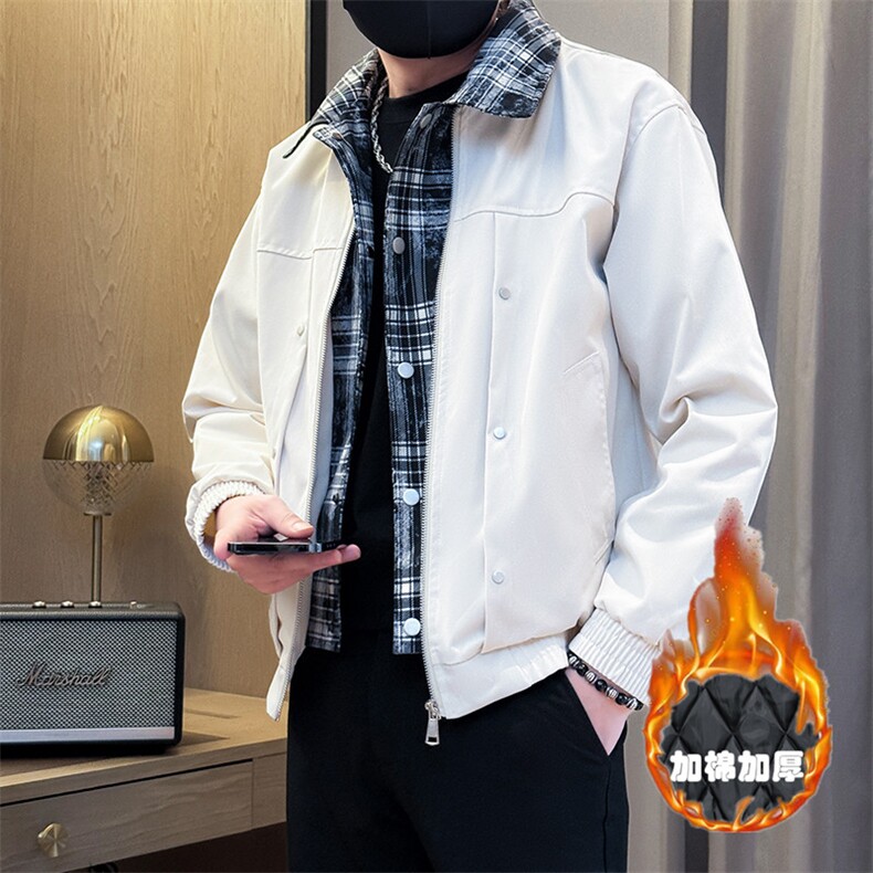 加棉加厚假二件夹克时尚店主小伙风冬季外套男JK2589加棉P90控148图片