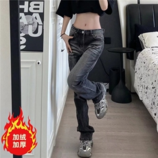 美式复古闪电裂纹牛仔裤加绒加厚直筒裤拖地阔腿裤K8002-P52网图，男装牛仔裤，电商B245