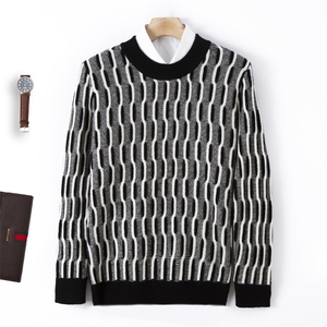 潮流男羊毛衫秋季新款条纹圆领长袖套头衫修身百搭舒适保暖上衣,男装羊毛衫,端硕羊绒
