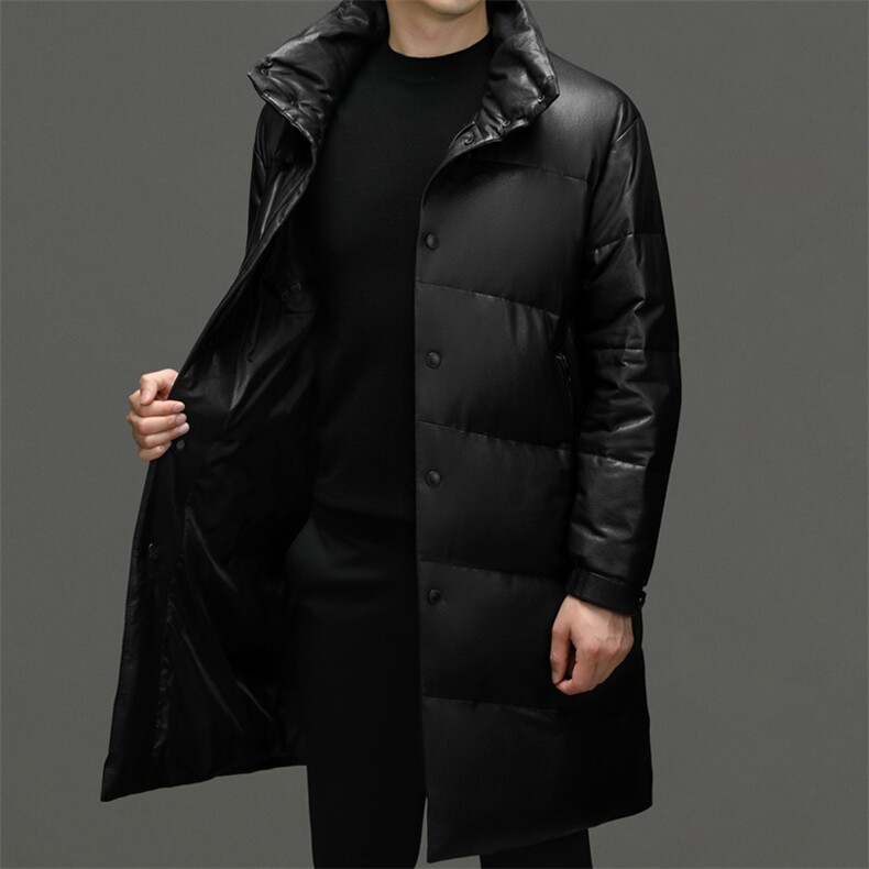 冬季新款海宁真皮羽绒服男中长款绵羊皮鹅绒服男士大衣外套P1350,男装羽绒服,电商B360A（原721A）