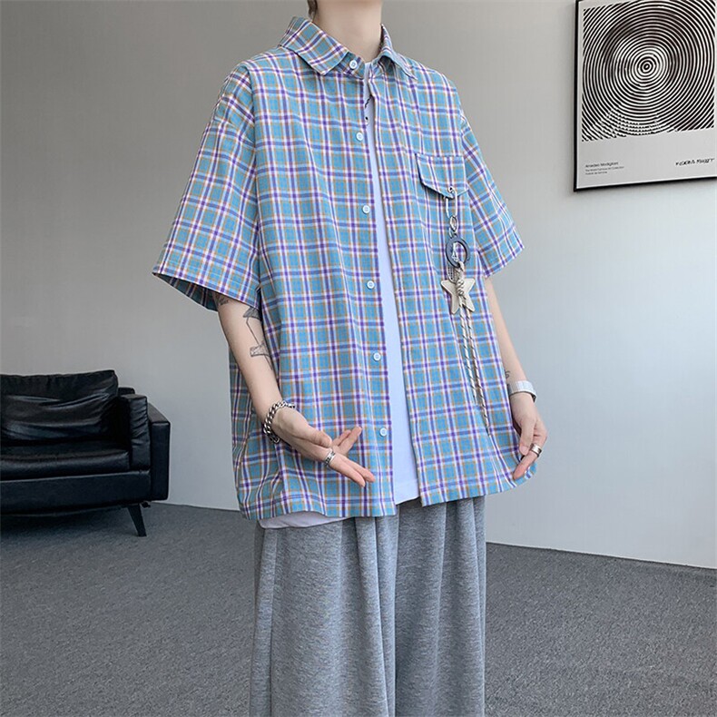 （带配件）CS1151-特批40控78 夏季新款男女格子短袖大码男衬衫图片