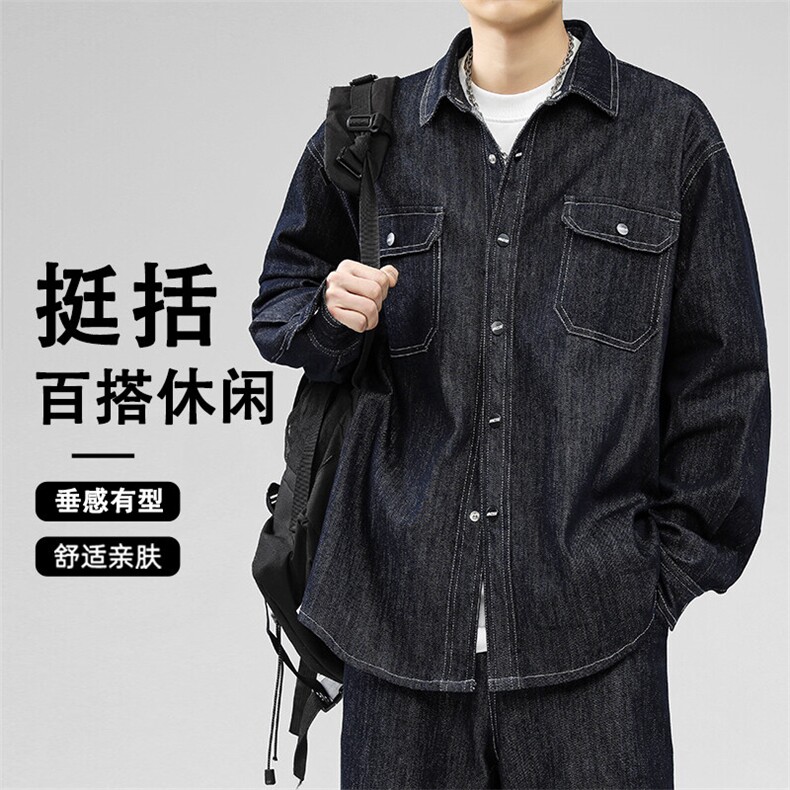 蓝色牛仔外套春夏百搭时尚衬衫长袖舒适款CC150特批：75：129图片