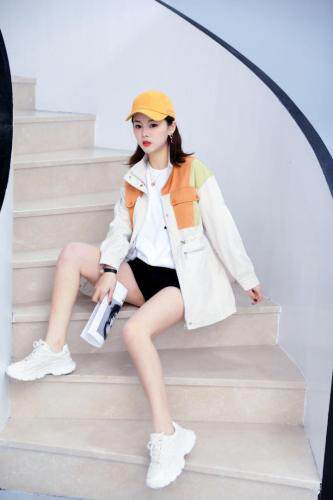 2021春款撞色风衣外套，女装风衣，红雀纺