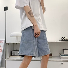 牛仔短裤男五分裤夏季宽松直筒高街中裤潮牌ins工装裤DM6525-P35，男装牛仔裤，星座1008-1
