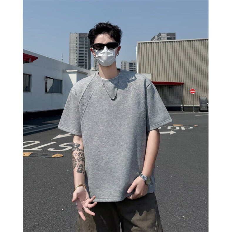 WJ0160-P33夏季短袖t恤男潮牌ins宽松半袖青少年拼接圆领体恤,男装T恤,电商C233