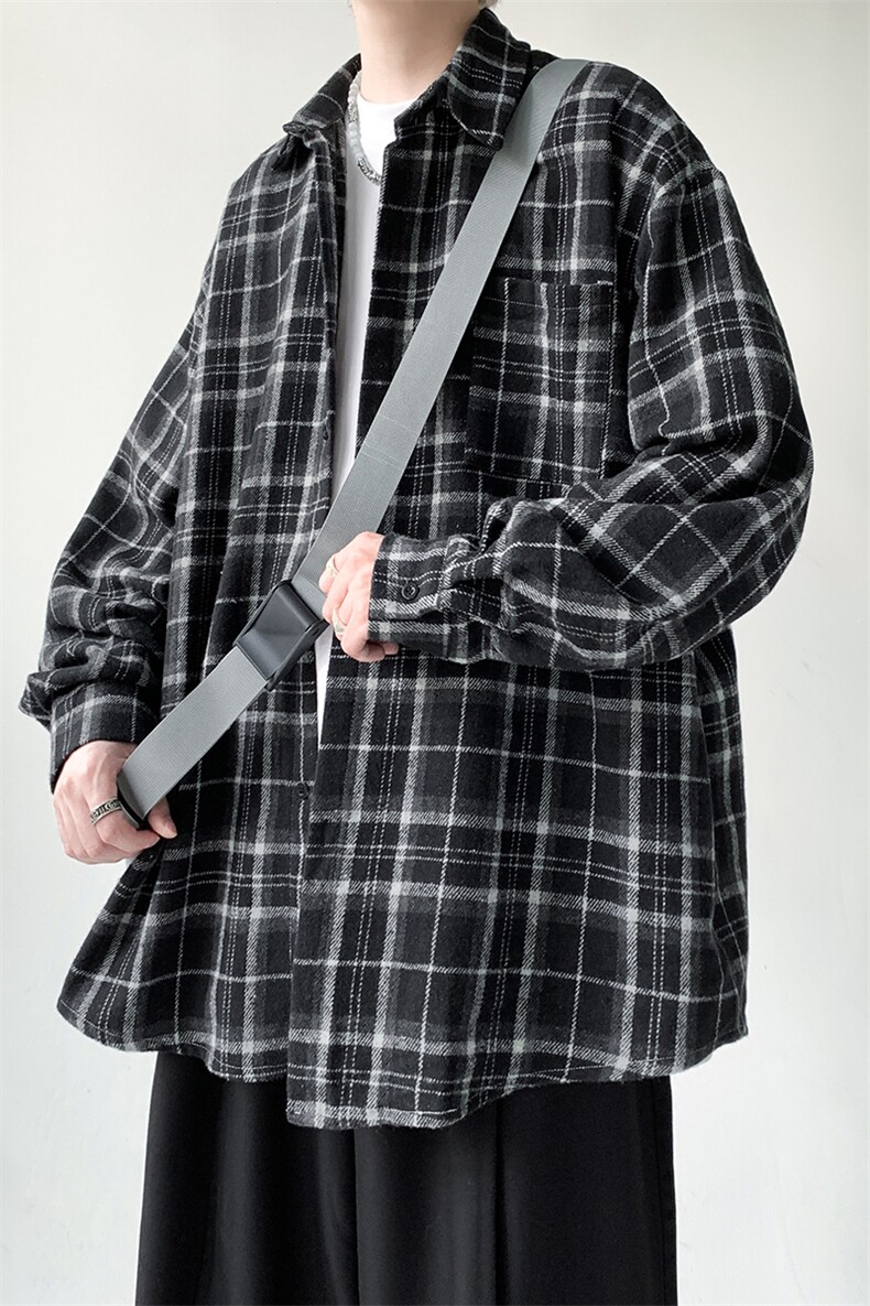 现货宽松格子衬衫小香风衬衣KD612-P5078,男装衬衫,电商D312-1