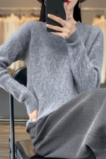 秋冬新款100%纯羊毛衫女宽松圆领加厚绞花毛衣百搭针织羊绒打底衫，女装羊毛衫，琳尚羊绒