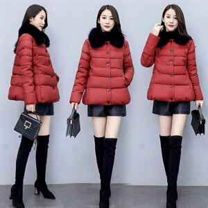 2020冬季新款简约时尚大毛领棉服 保暖显瘦短款外套,女装棉衣/棉服,香香