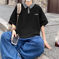 Polo衫男短袖韩版潮流拼色帅气2024夏季新款ins宽松t恤WB040-P30，男装T恤，星座412-3