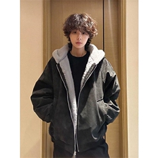 现货高品质美式高街冬季重磅座山雕大毛毛领pu皮棉衣男女加厚外套，男装皮衣，电商A443