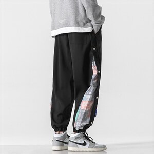 日系2024秋冬新款侧开叉拼接束脚运动休闲潮牌裤子2110-P45控69，男装休闲裤，星座914-3