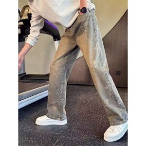 1506/Q88540/P47美式复古牛仔裤男高级感痞帅弯刀裤显瘦宽松裤子图片
