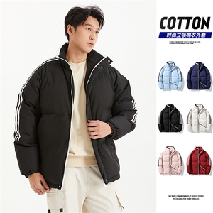 织带条纹三条棉服冬季男女情侣棉衣面包连帽服YY9880图片
