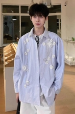 立体订花衬衫长袖条纹衬衣高级感新中式外套CS22546特P59，男装衬衫，星座908-1