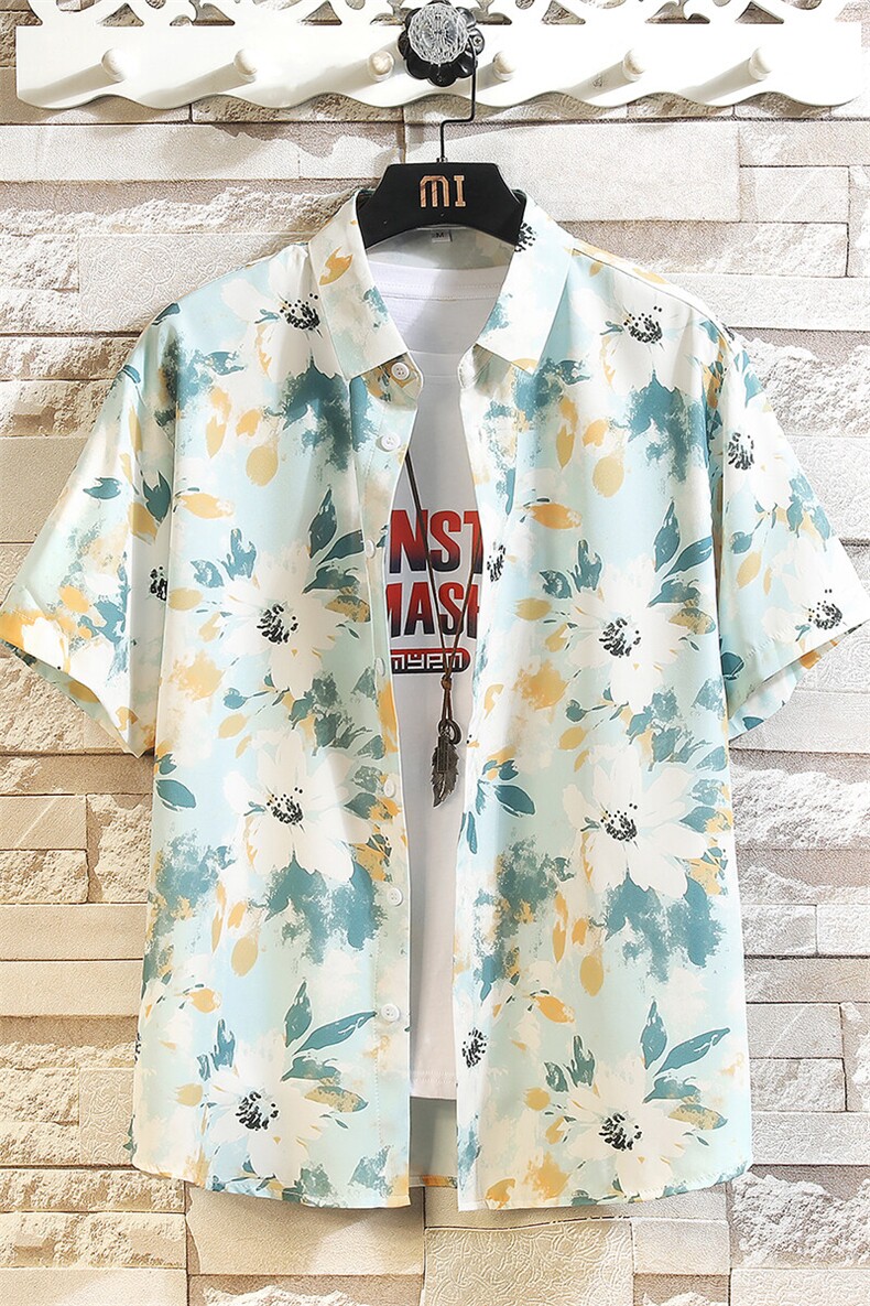 精品花衬衫大码男短袖夏季痞帅休闲上衣服外套翻领衬衣A012/P35,男装衬衫,电商A012