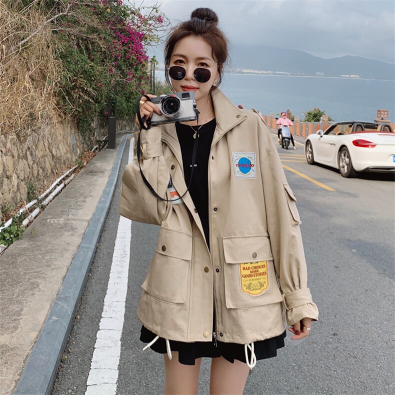 182-8110-P115-K168-卡其色复古风衣外套，女装短外套，帛香坊