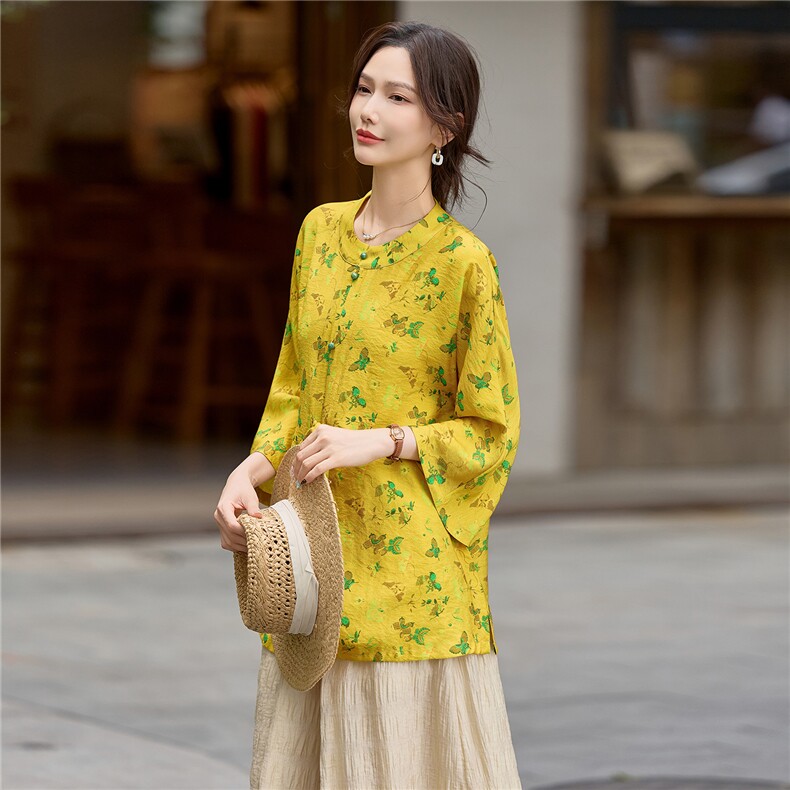 新中式（戏服改良版）印花宽松喇叭袖小衫配裙裤时尚气质两件套女,女装套装/套裙,水衣源