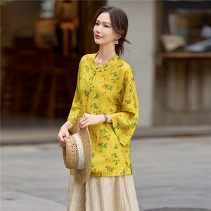 新中式（戏服改良版）印花宽松喇叭袖小衫配裙裤时尚气质两件套女图片