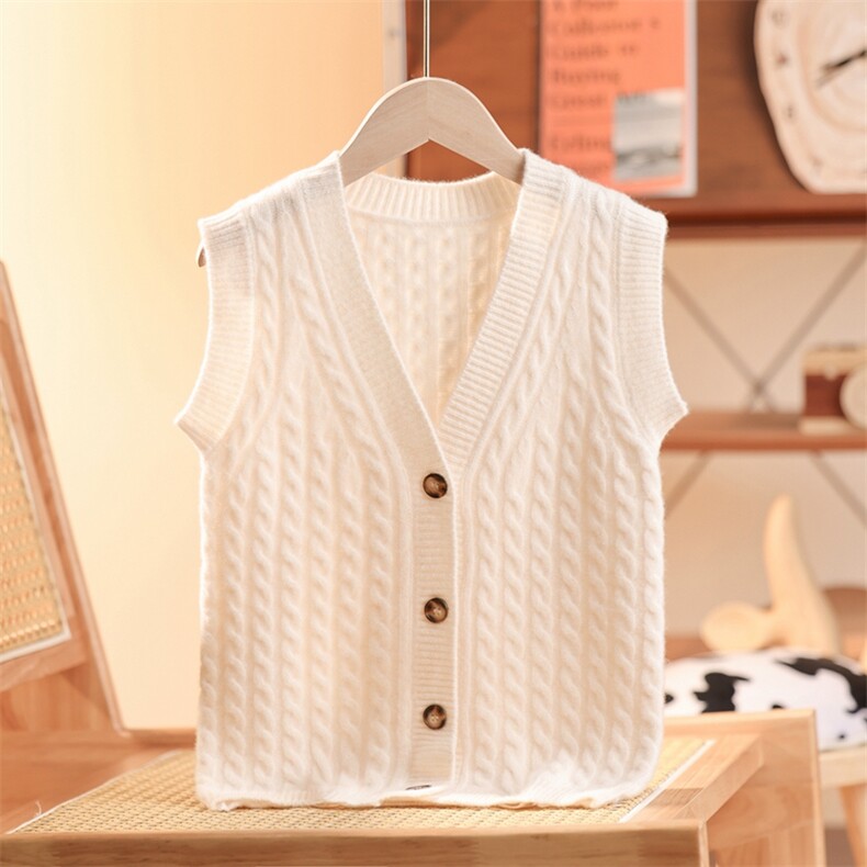 2025年秋季新款扭花针织羊毛马甲开衫时尚休闲通勤百搭，童装儿童羊毛衫，鑫贝羊绒