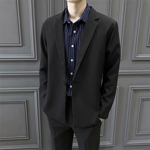 休闲西服外套男春秋韩版修身礼服商务黑色小西服 Y73 无装饰图片