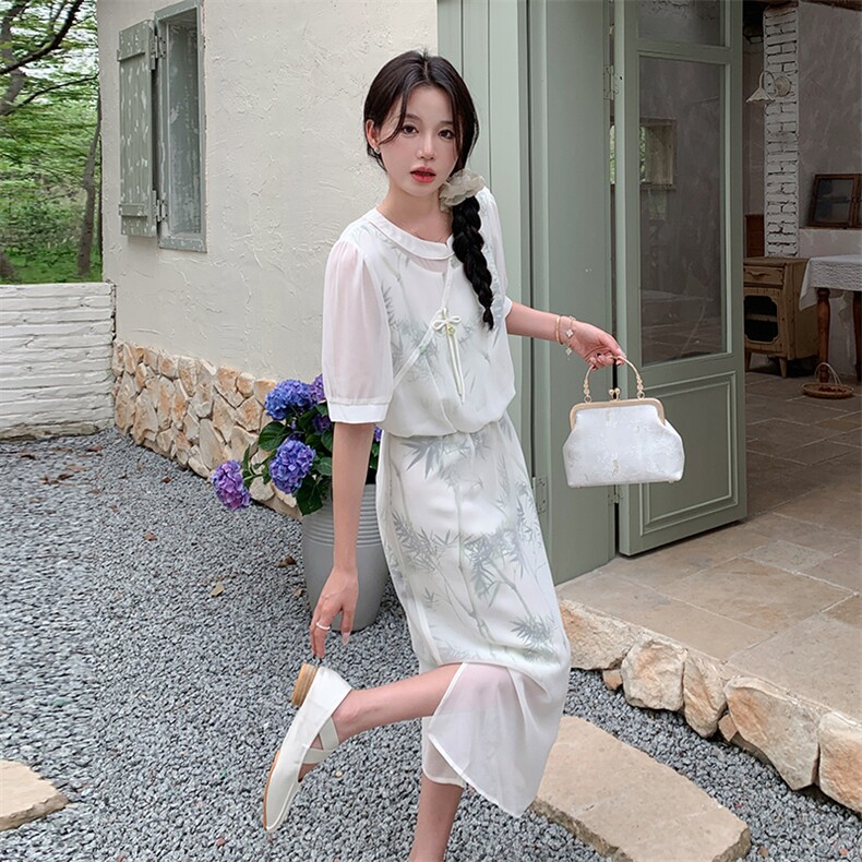现货！2024夏装新款新中式G风长款连衣裙869-P115-K175,女装连衣裙,简古