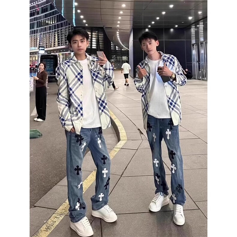 新款升级款十字架秋冬新款潮牌牛仔裤男女宽松百搭休闲长裤NZB106,男装牛仔裤,星座516A