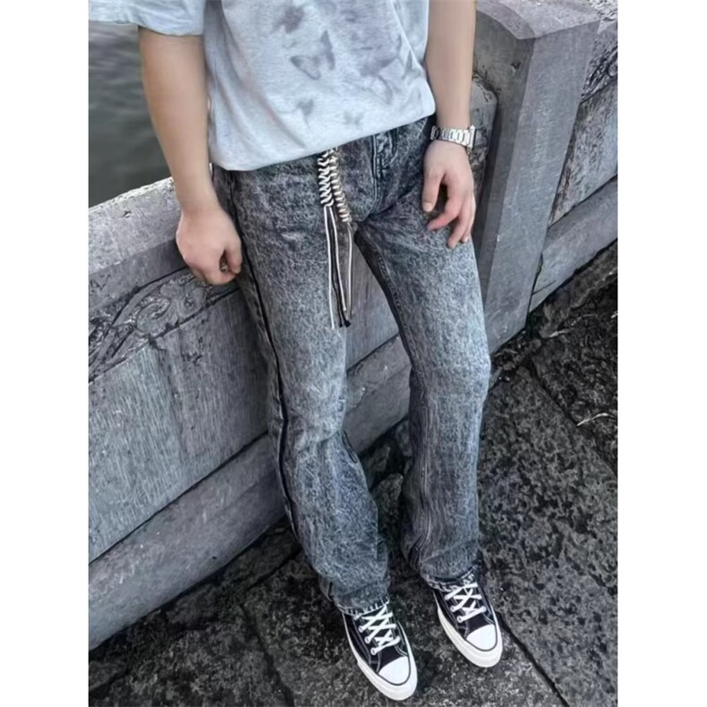 网红高街复古雪花大理石纹517牛仔裤男女春秋微喇休闲长裤子,男装牛仔裤,星座506A