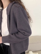 秋冬新款时尚百搭潮流双股帽绳针织开衫优雅显瘦羊毛衫，女装羊毛衫，梵泰羊绒